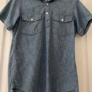 Lands' End Men’s Blue Casual Half Button Shirt Medium